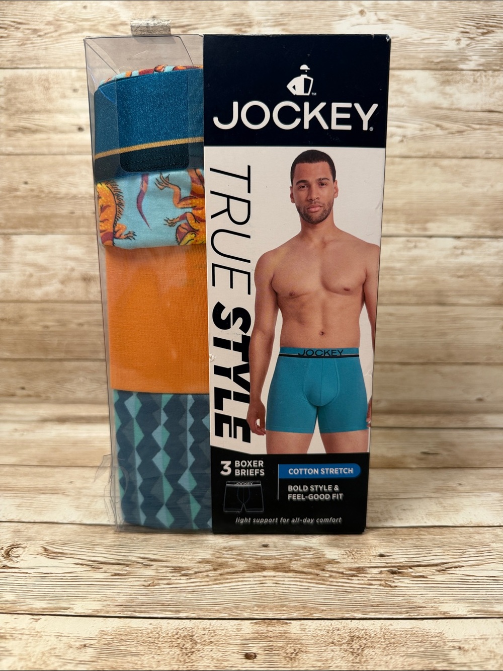 Jockey Boxer Brief 3-Pack - Teal, Orange & Patterned NEW L